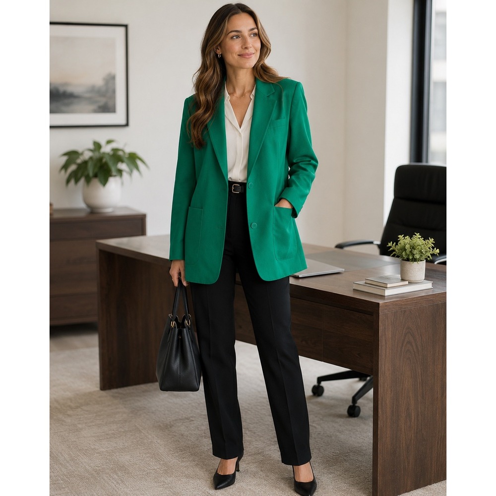 Vintage CMI 100% Wool Blazer Womens S Emerald Green Tailored Preppy Jacket